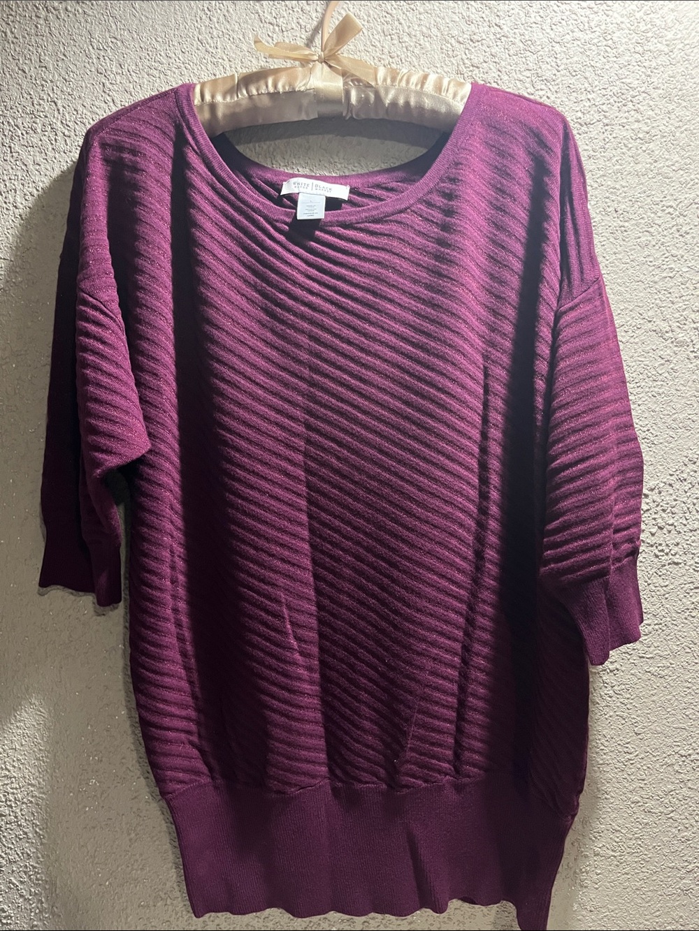 White House Black Market Diagonal Rib Scoop Neck Sweater Large - Plum